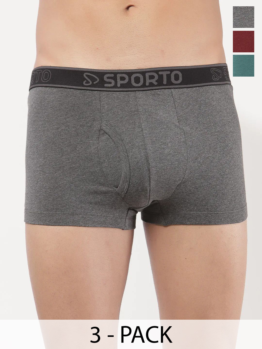 Sporto by Macho Pack Of 3 Outer Elastic Combed Cotton Trunks
