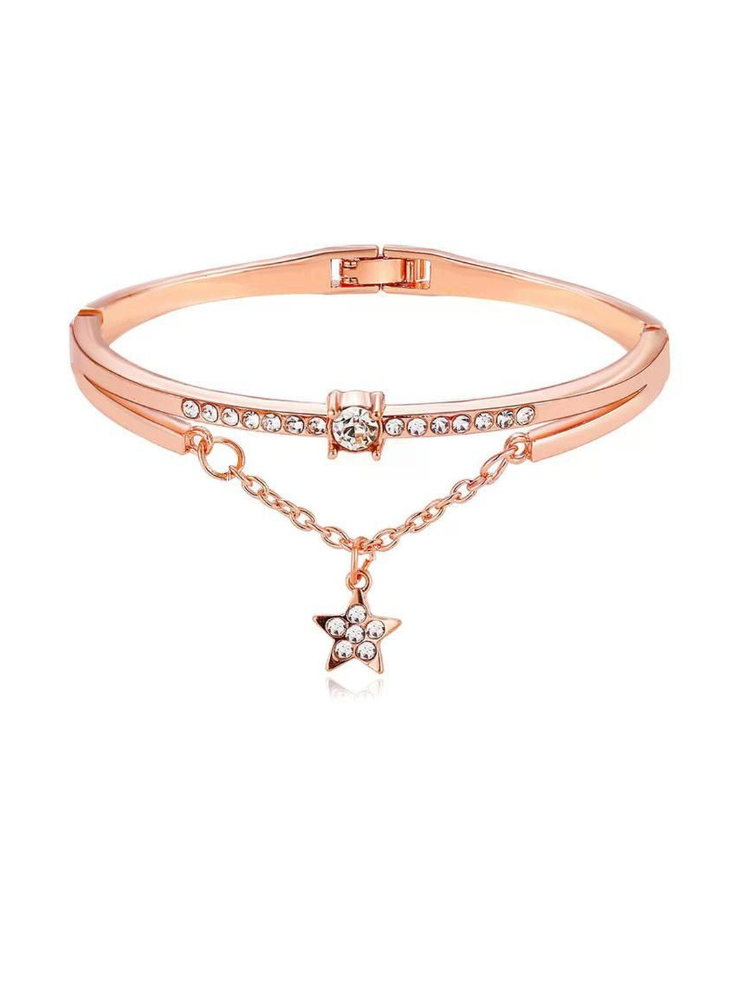 MODE & MINIMAL Women Rose Gold Plated Alloy Bracelet with Star Motif and Shimmering Stones