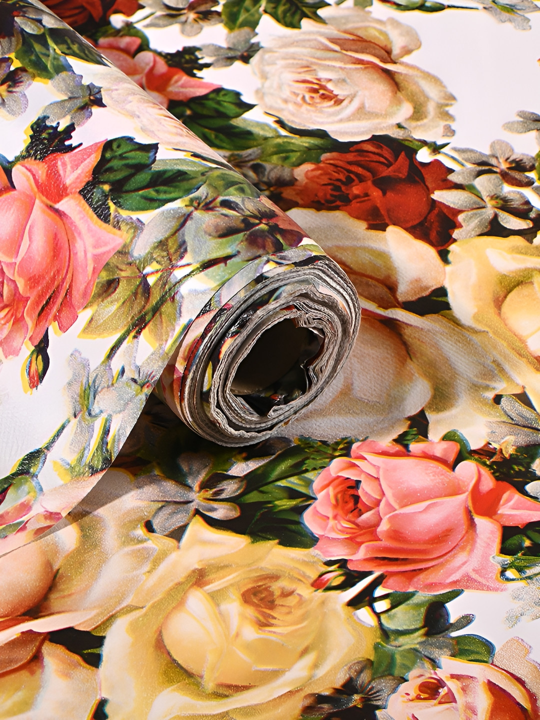 Aura White And Pink Printed Shelf Liner