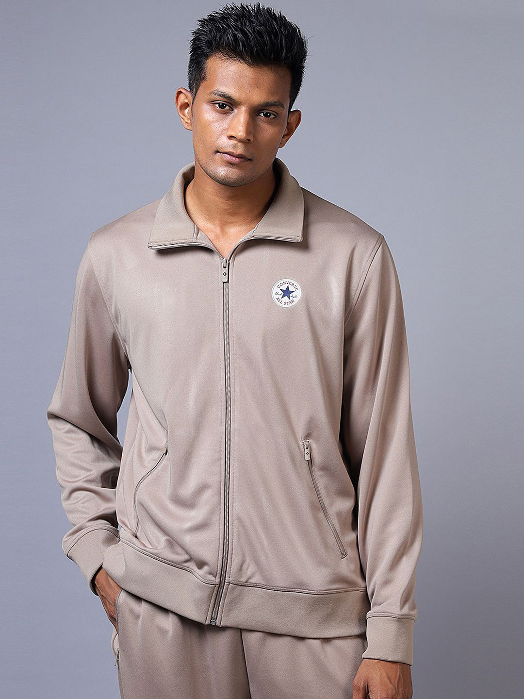 Converse Men Mock Collar Solid Windcheater Bomber Jacket