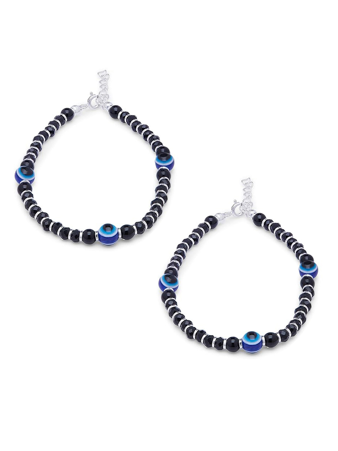 925 SILLER Pack Of 2 925 Pure Silver Triple Evil Eye Nazariya Bracelets