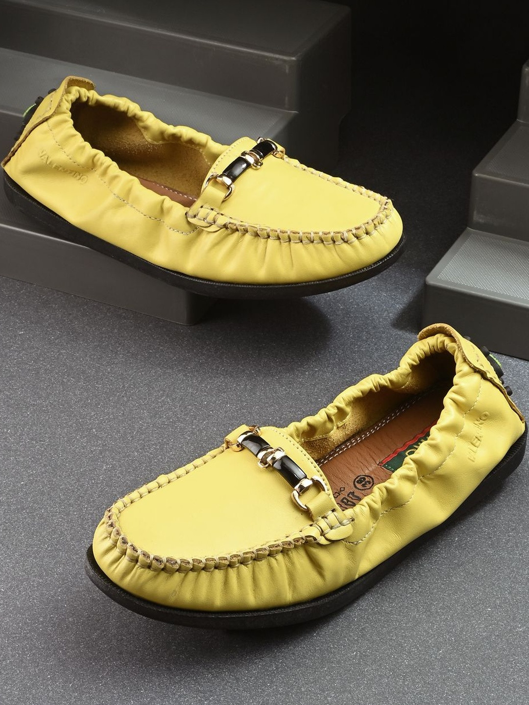 Valentino Women Yellow Flexible Leather Loafers