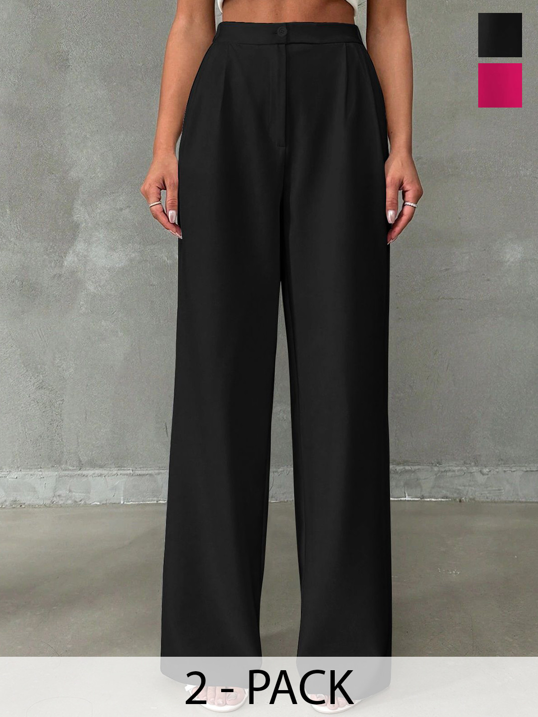 BAESD Women Pack of 2 Relaxed Straight Leg High-Rise Flat-Front Korean Pants