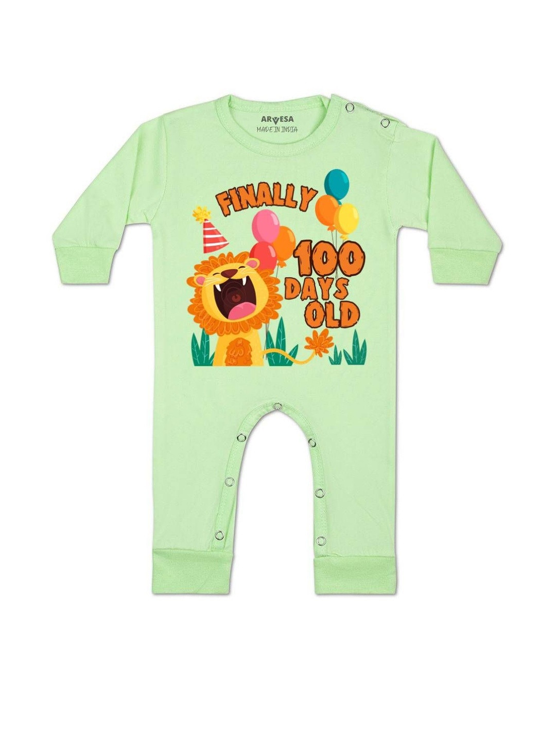 Arvesa Kids 100 Days Birthday Printed Round Neck Long Sleeves Cotton Rompers