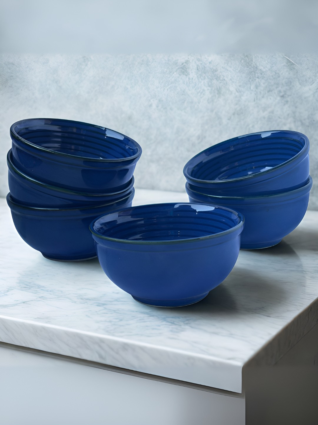 yourowndcor Blue 6 Pieces Ceramic Dishwasher And Microwave Safe Serving Bowls