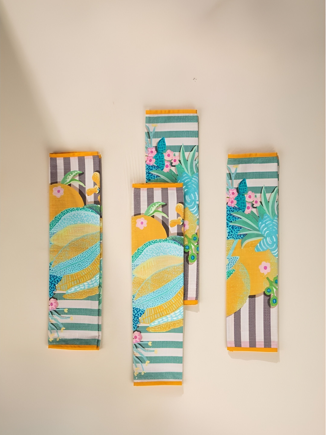 FREEDOM TREE Keora Stripers Blue & Yellow 4 Pieces Printed Cotton Table Napkins