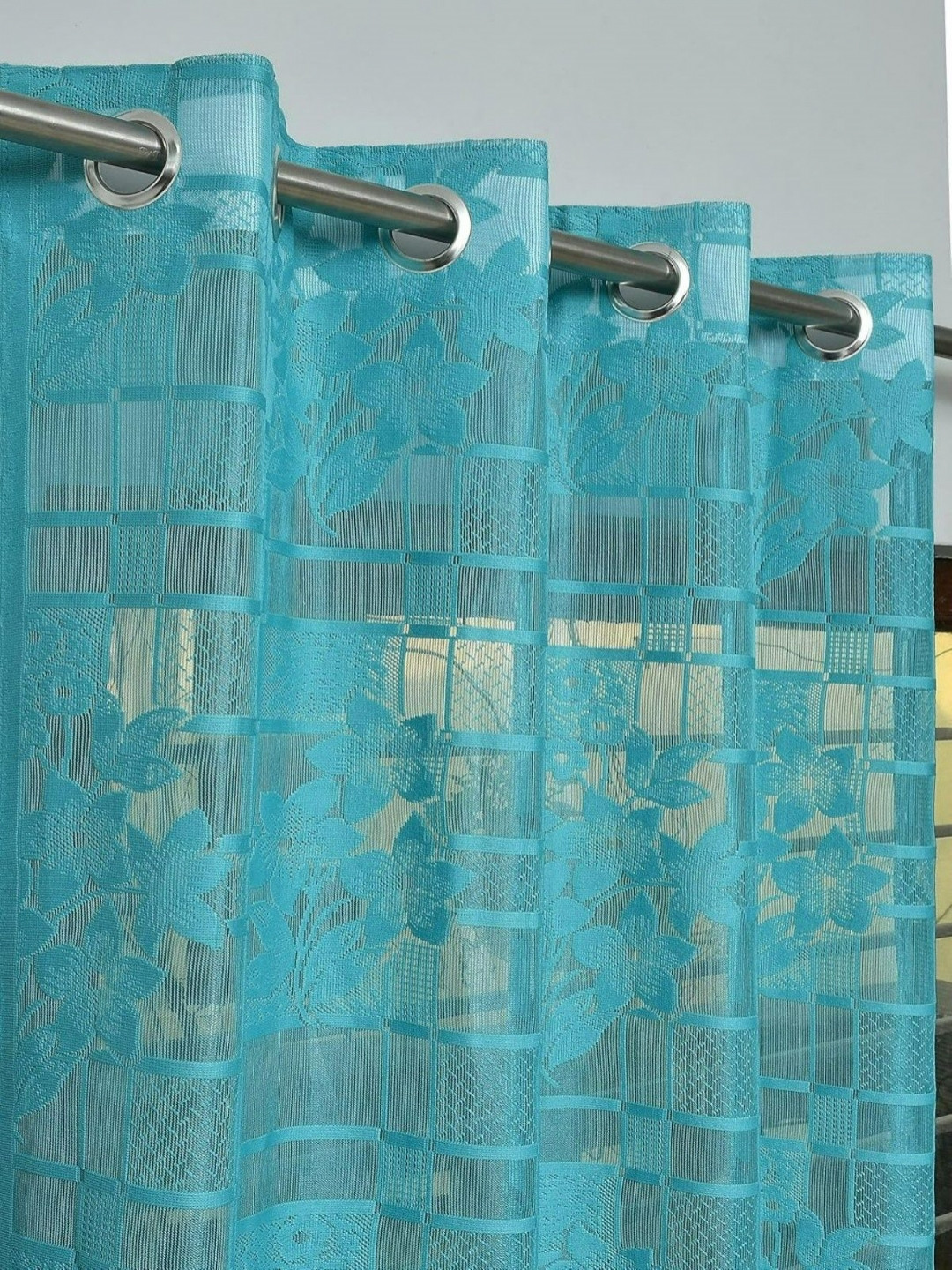 UrbanArts Blue Embroidered Sheer Door Curtain
