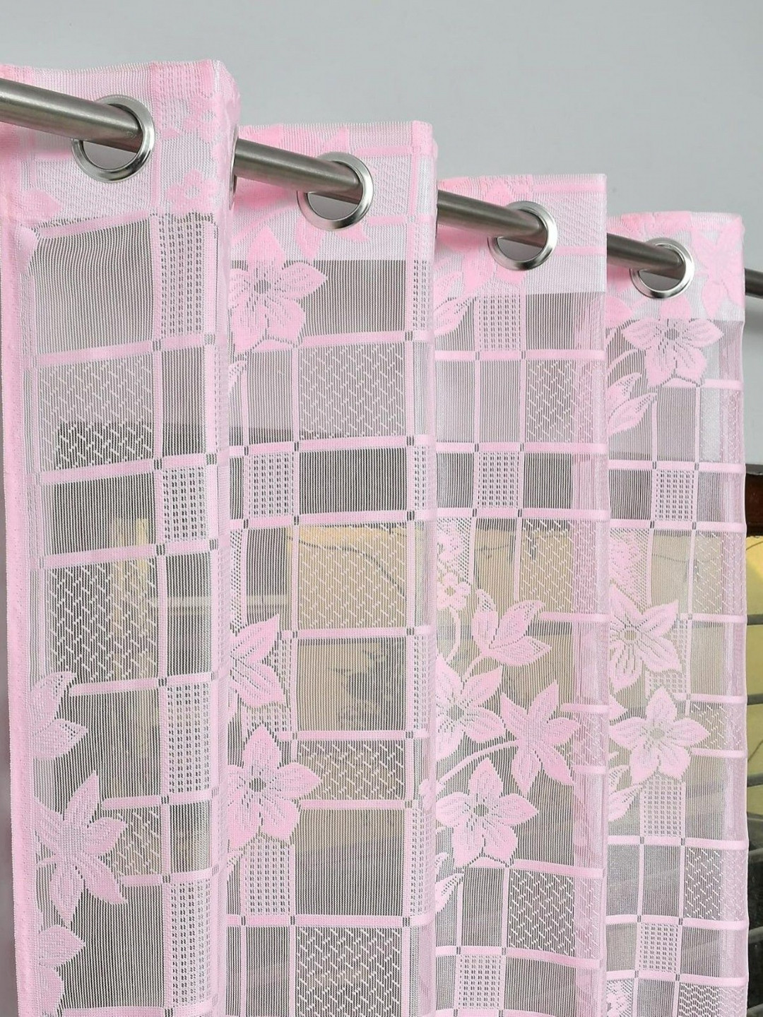 UrbanArts Pink Embroidered Sheer Window Curtain