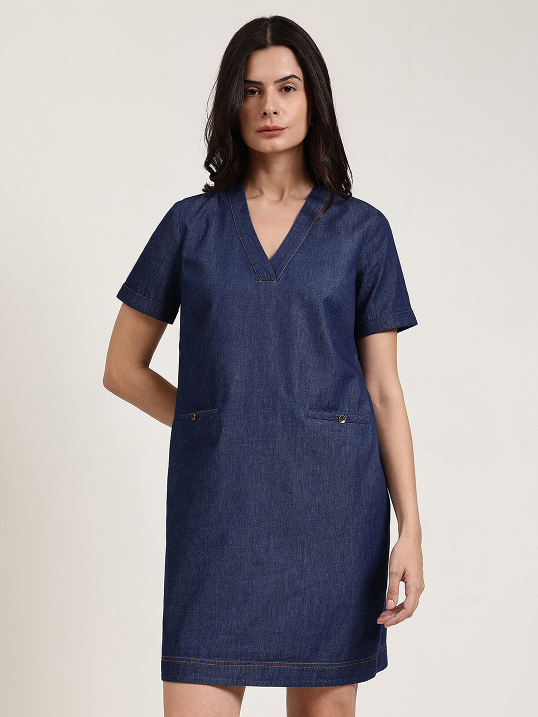 FableStreet V-Neck Denim Sheath Women Dress