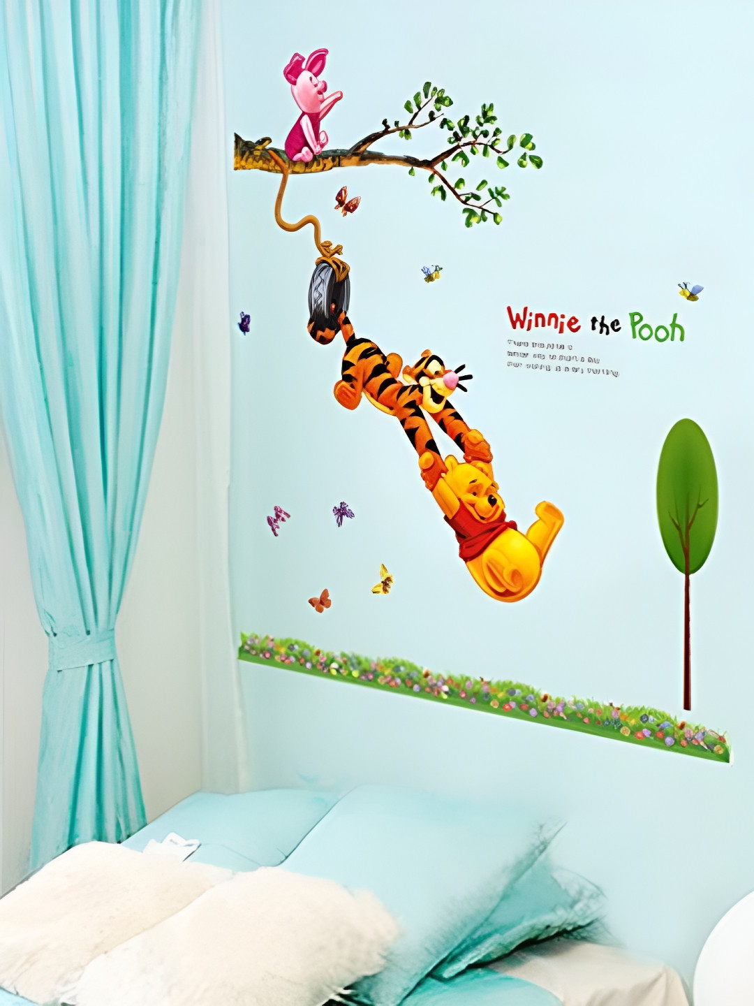 Jaamso Royals Yellow & Green Printed Jungle Animals Nature Self Adhesive Wall Sticker