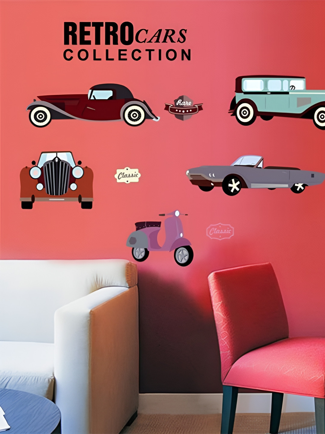 Jaamso Royals Green & Red Cartoon Retro Printed Self Adhesive Wall Stickers