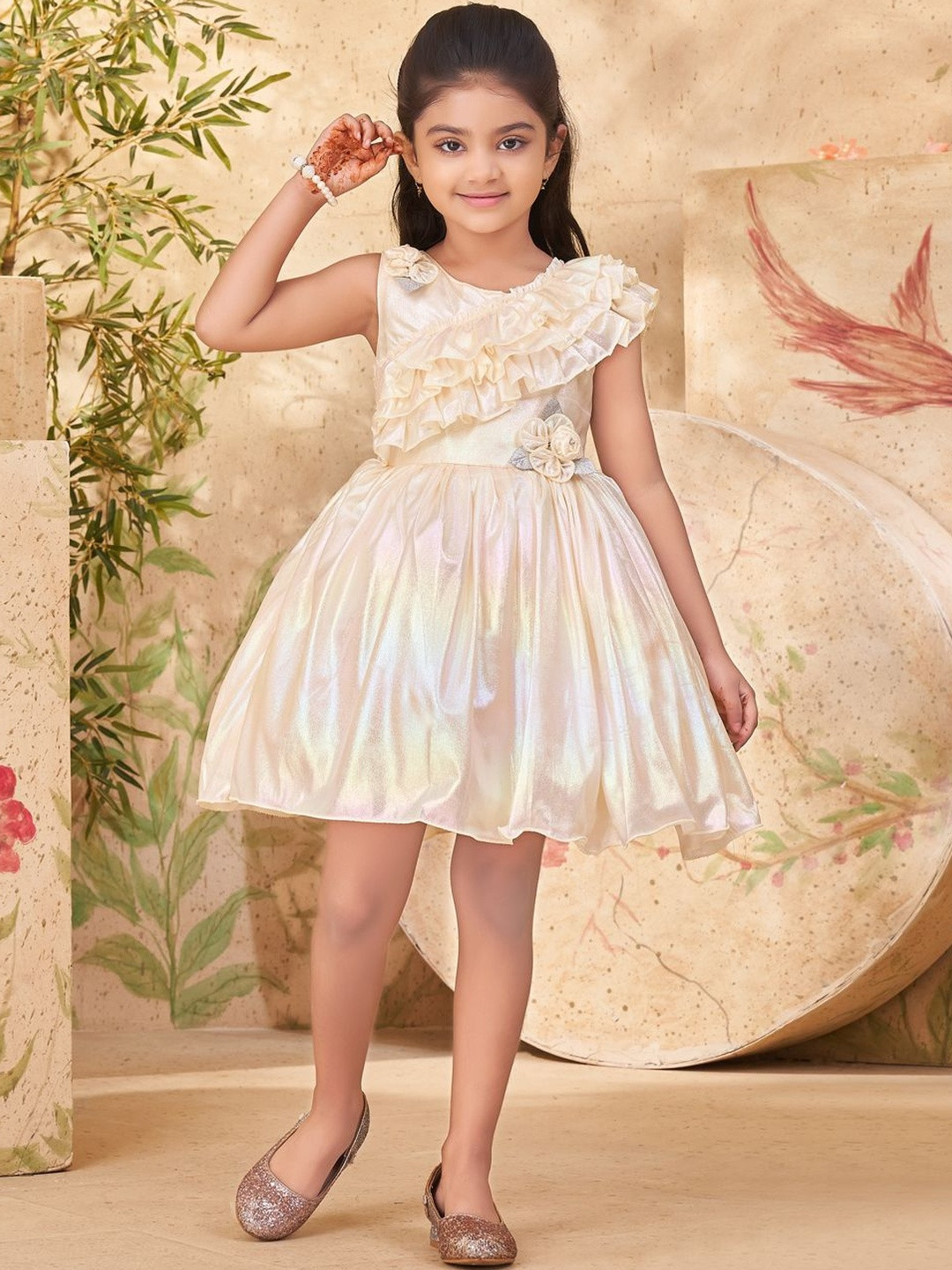 Muhuratam Girls Beige Dresses