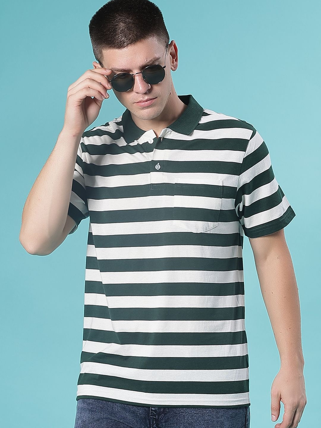 V-Mart Men Striped Polo Collar Cotton T-shirt