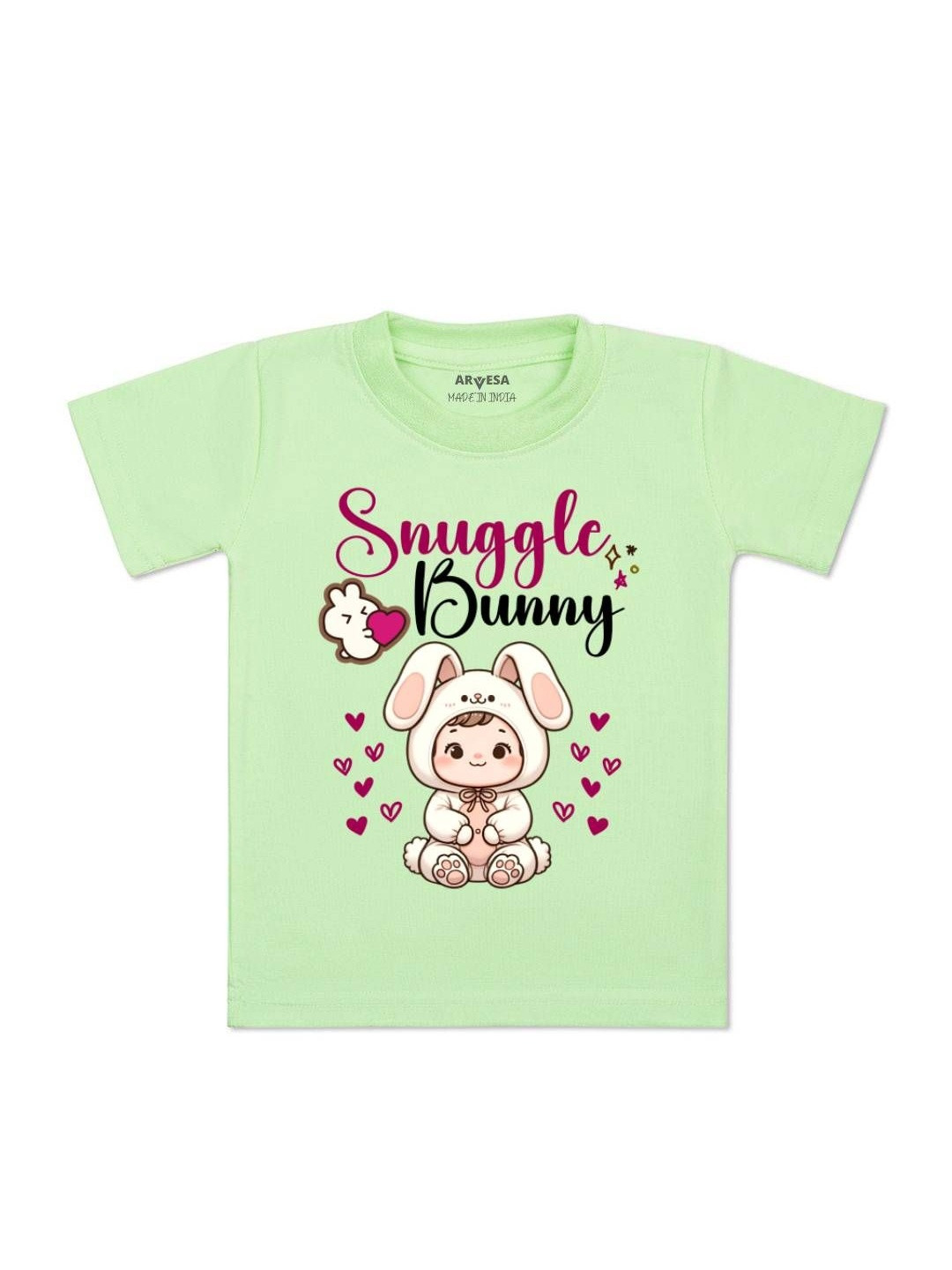 Arvesa Kids Snuggle Bunny Printed Round Neck Regular Fit Tshirts
