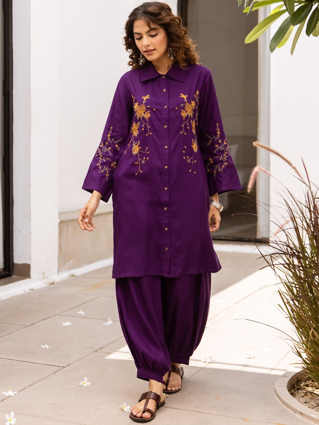 Sangria Women Purple German Rayon Tunic & 1 Salwar Co-Ords Set