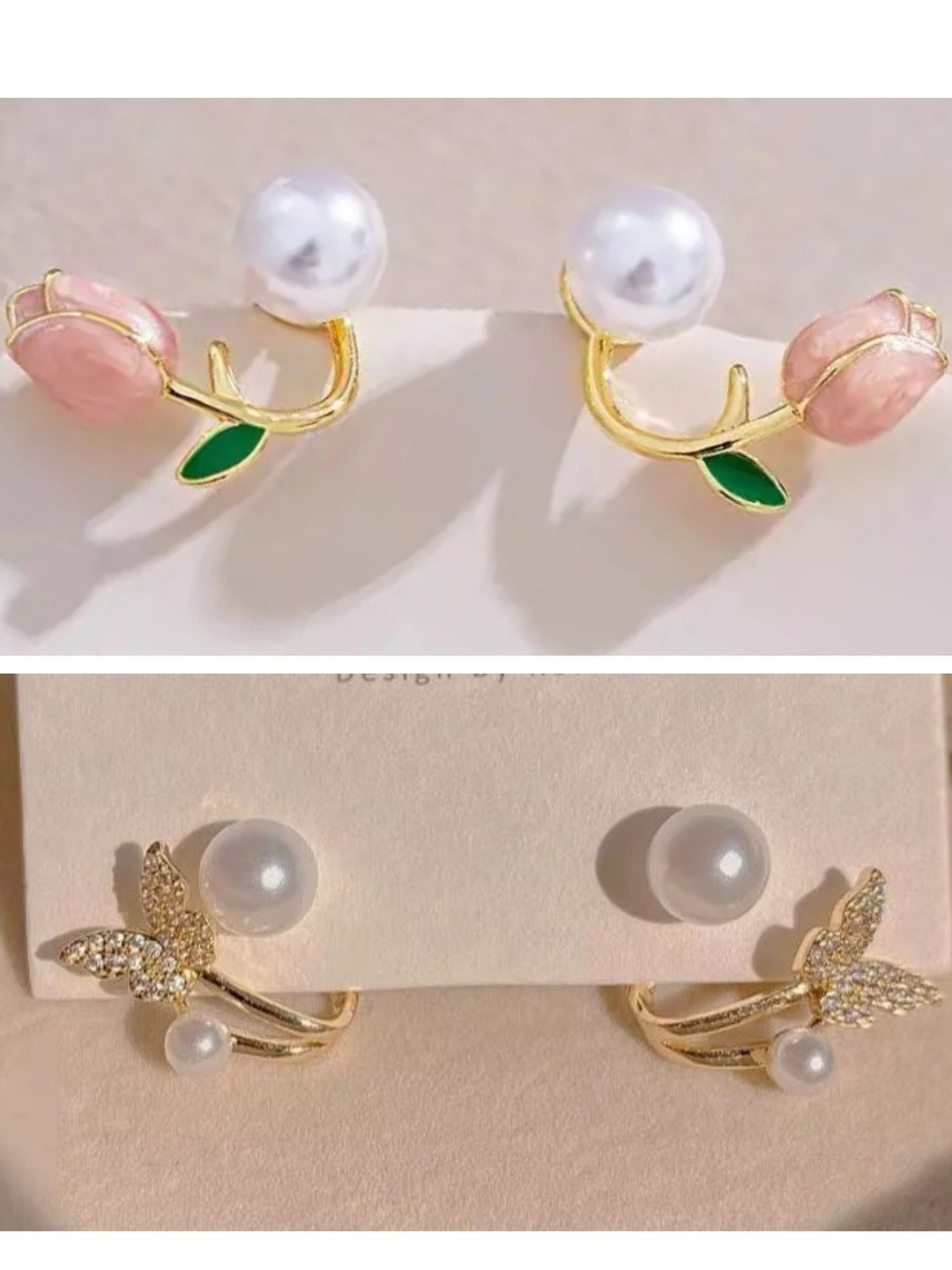 Tiso Elegant Korean Cuff Earings Set of 2 Trendy Stone Earrings for Girls and Women