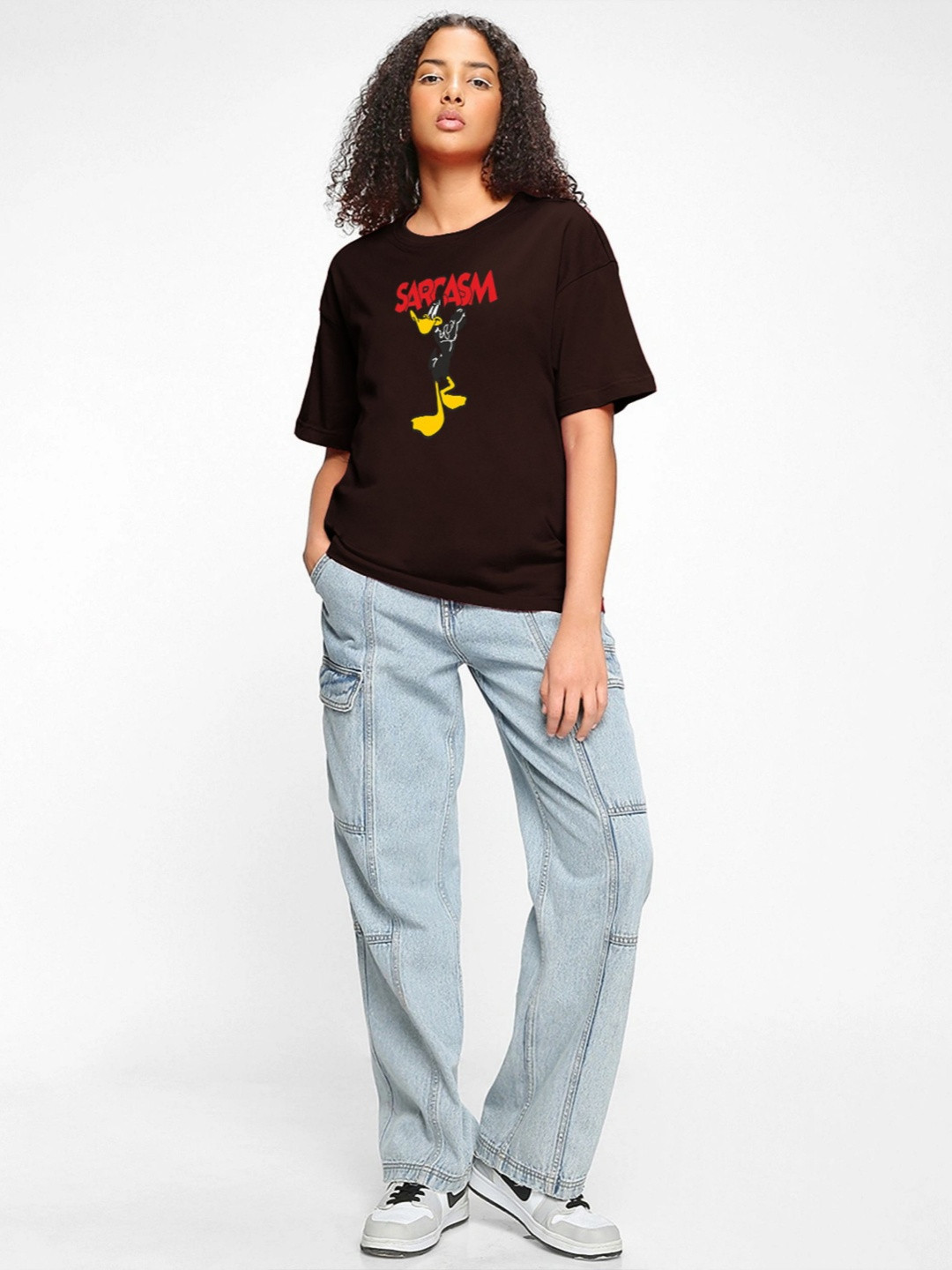 TOGS & TERRE Women Looney Tunes Graphic Printed Round Neck Cotton Oversized T-shirt