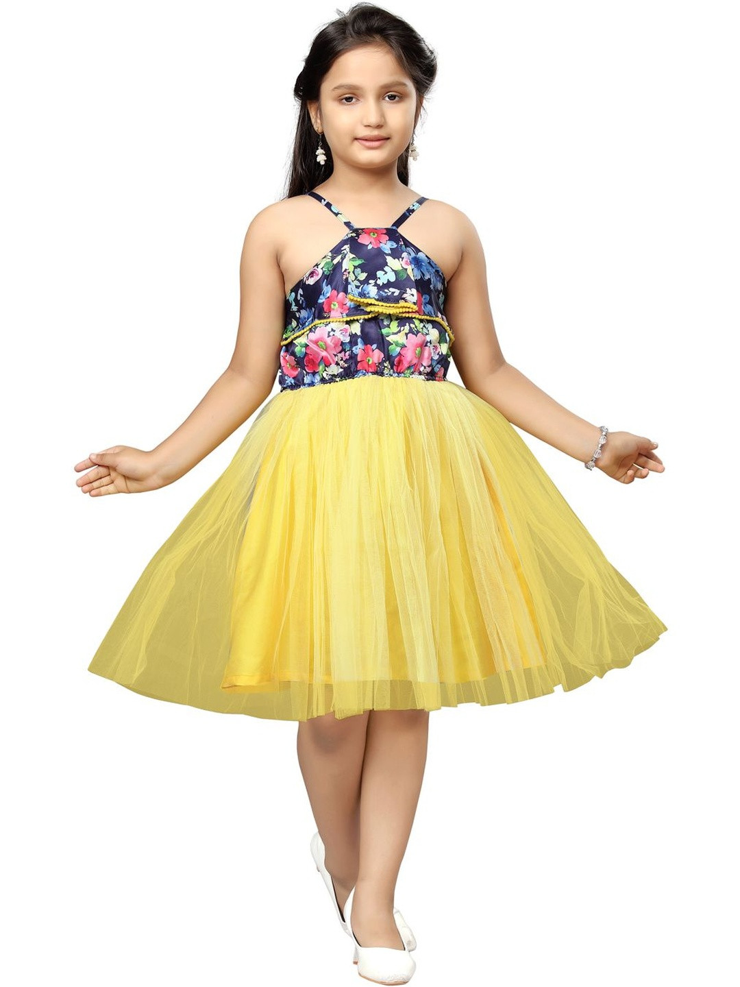 Muhuratam Girls Self Design Shoulder Straps Dresses