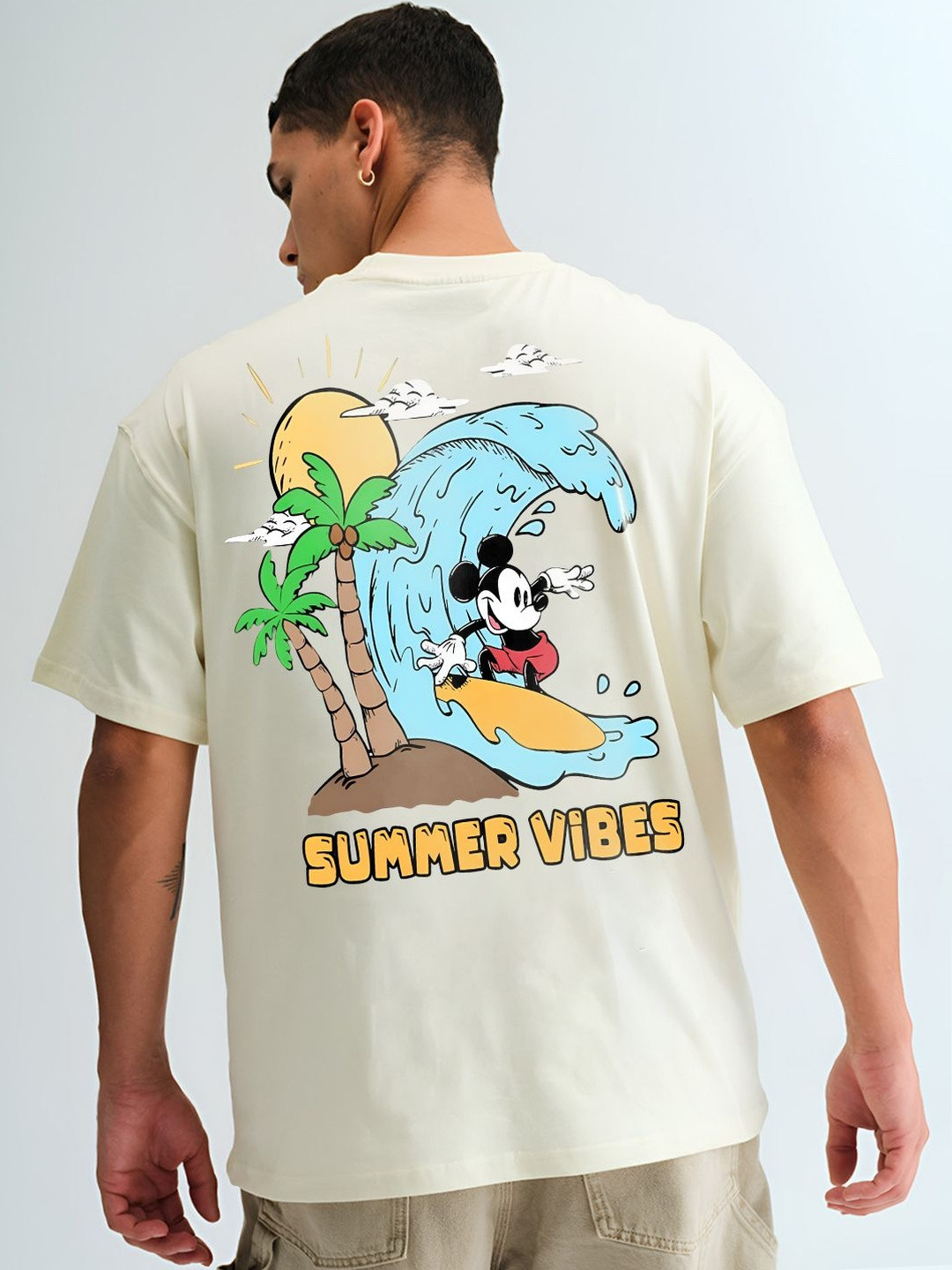 BDSQUARE Men Mickey Mouse Graphic Printed Round Neck Cotton Relaxed Fit T-shirt
