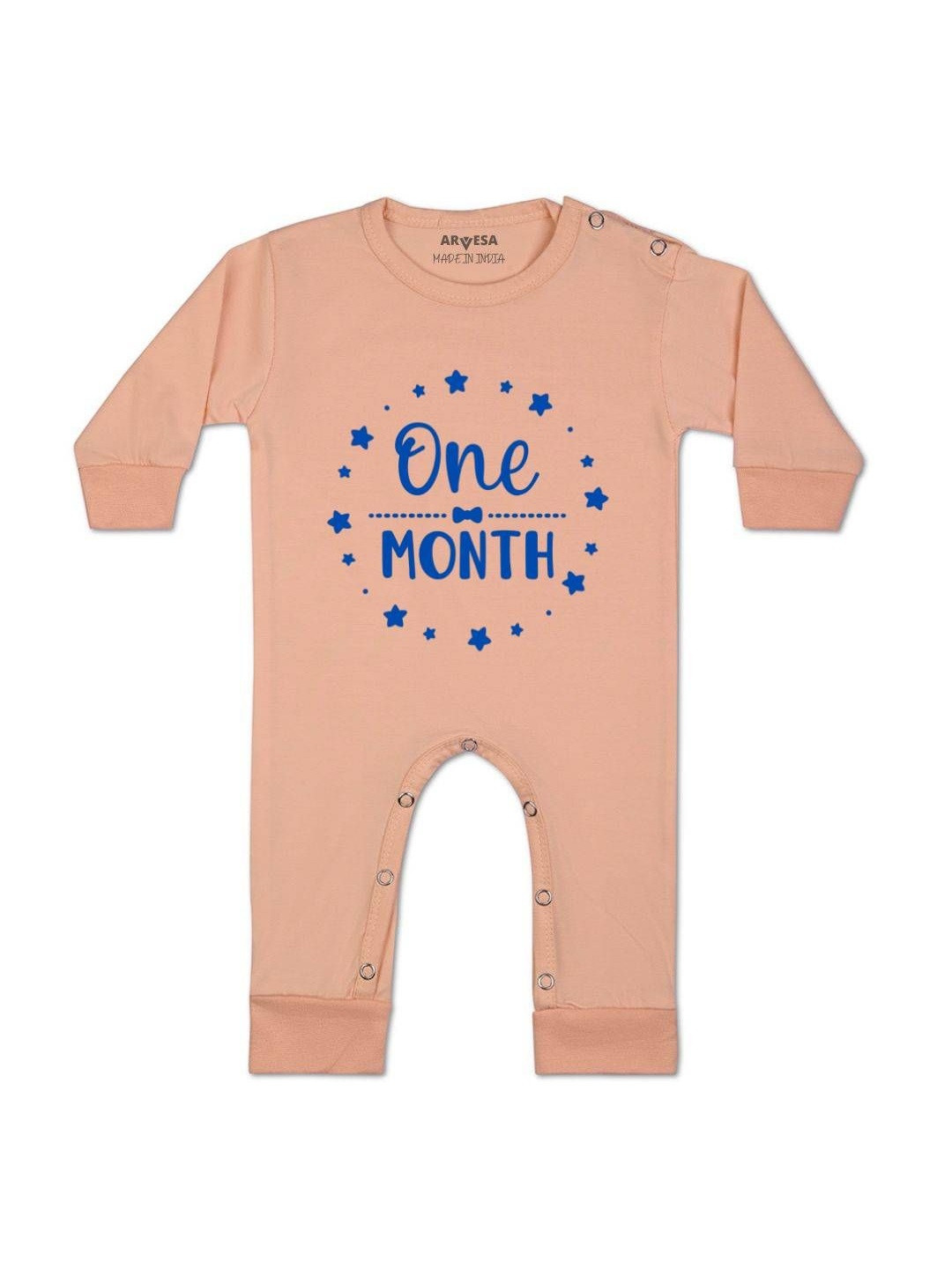 Arvesa 1 Month Printed Round Neck Long Sleeves Rompers