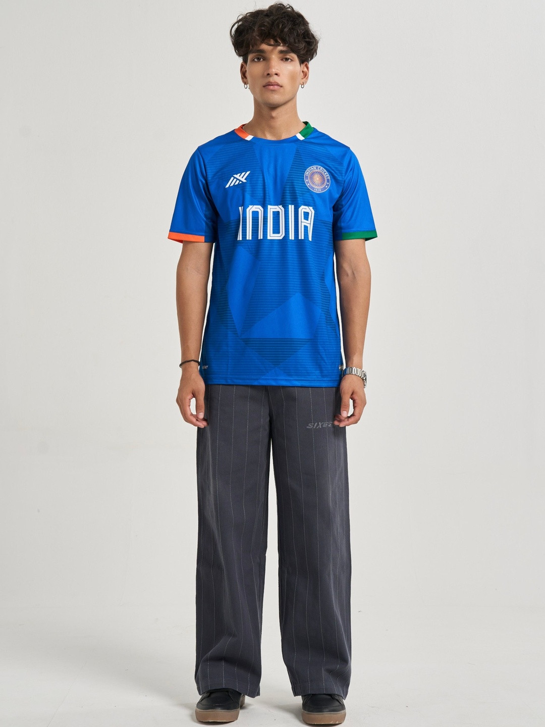 SIX5SIX Typography Printed Round Neck Regular Fit Indian Cricket Team Sports Jersey