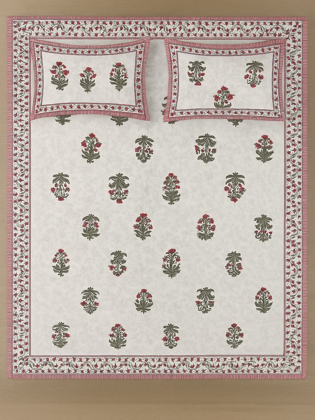 Rajasthan Decor White Floral Cotton 210 TC Super King Bedsheet Set-2.50 m x 2.70 m