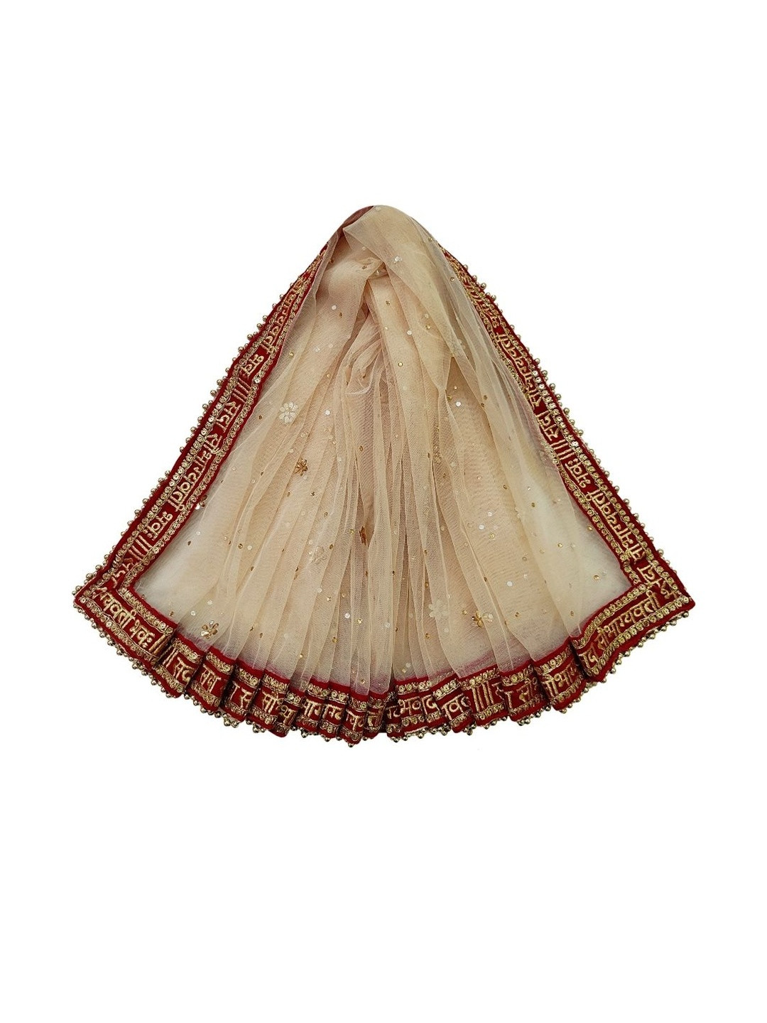 Women's bridal golden net dupatta with red sada saubhagyawati embroidery border