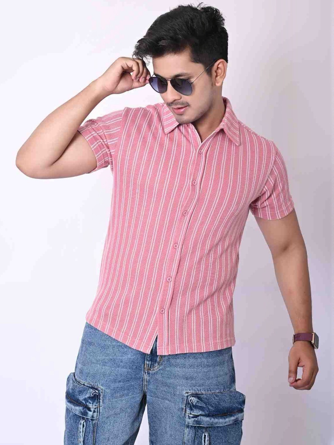 IMPERIO Striped Polo Collar T-shirt