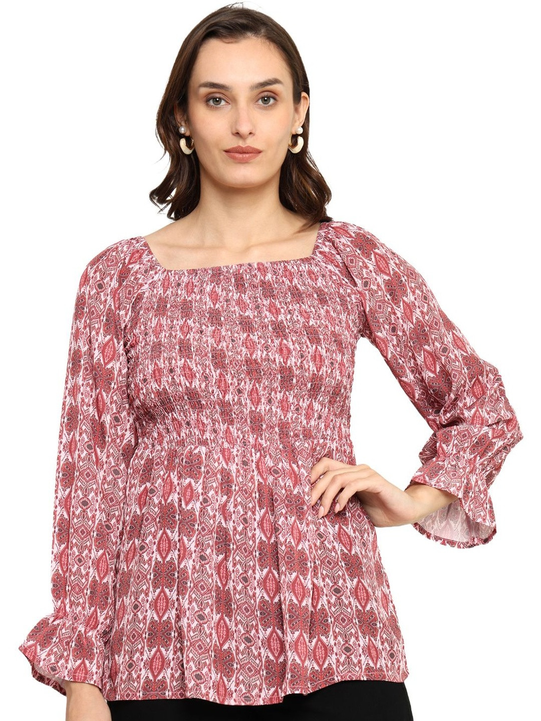 KALINI Women Printed Full Sleeve Square Neck Top