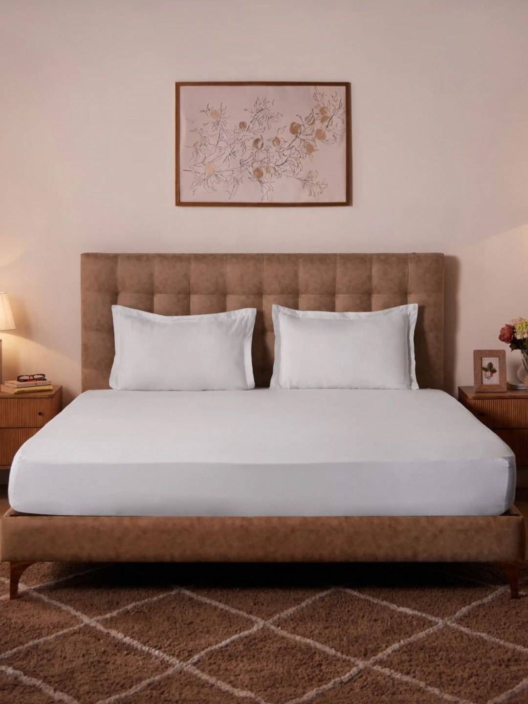 LIVSPACE Paleto White Pure Cotton 144 TC Super King Bedsheet Set 2.74 x 2.74 m