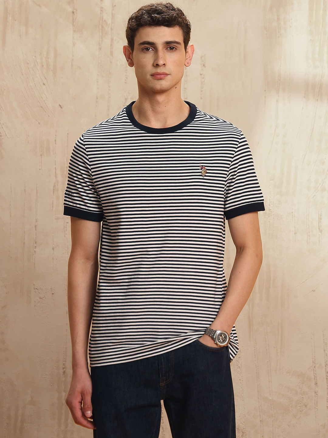 U.S. Polo Assn. Denim Co. Legend Of Horseshoe Striped Muscle Fit Pure Cotton T-shirt