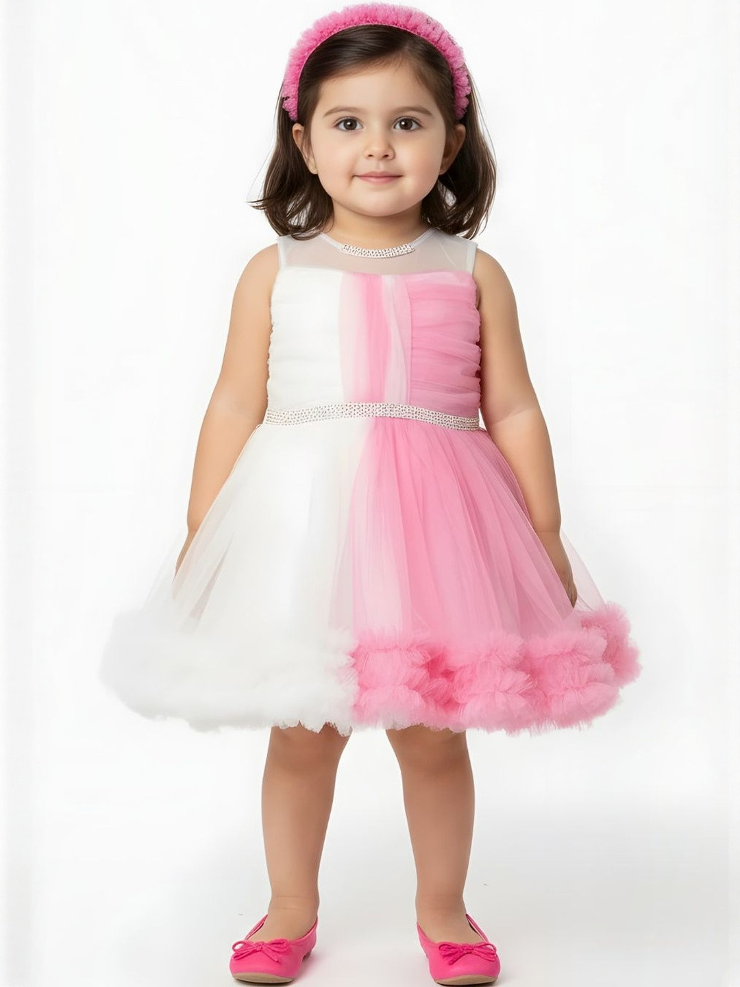Be Kids Girls Colourblocked Embellished Party Fit & Flare Dress