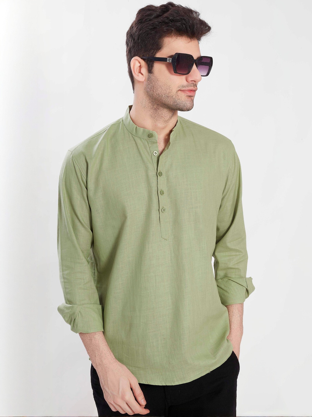 PulseIQ Men's Slim Fit Full Sleeves Cotton Short Kurta