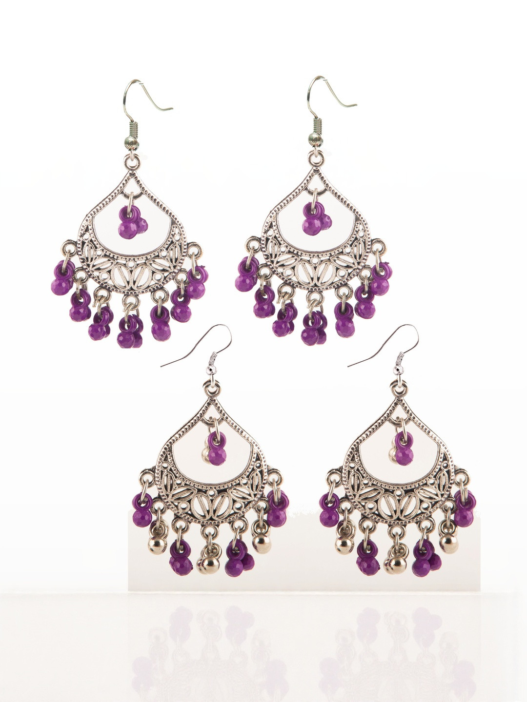 Creative Frogs Set Of 2 Oxidized Silver-Toned Drop Earrings with Beads