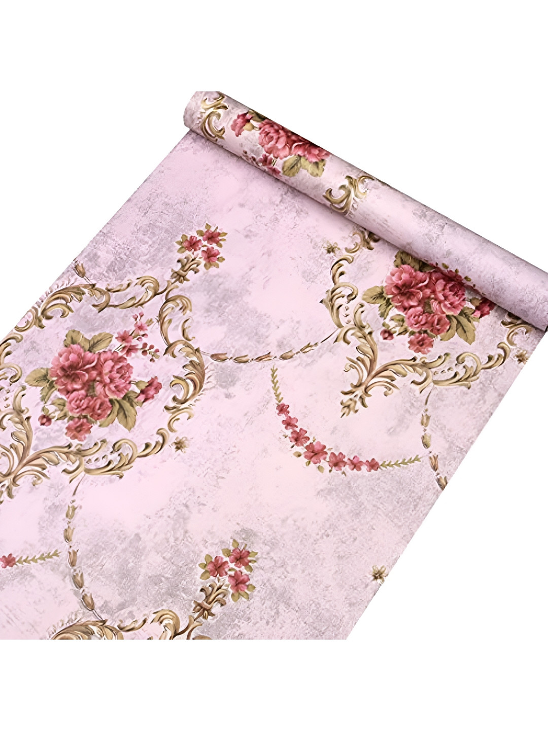 Jaamso Royals Pink & Green Damasak Printed Waterproof Wall Stickers