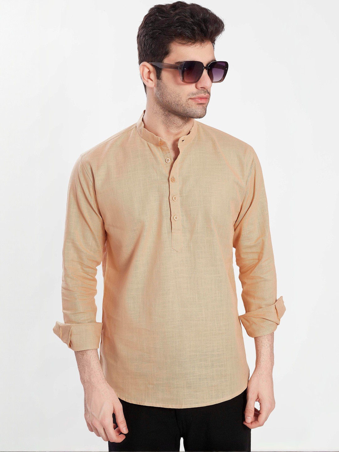 PulseIQ Men's Slim Fit Full Sleeves Cotton Short Kurta
