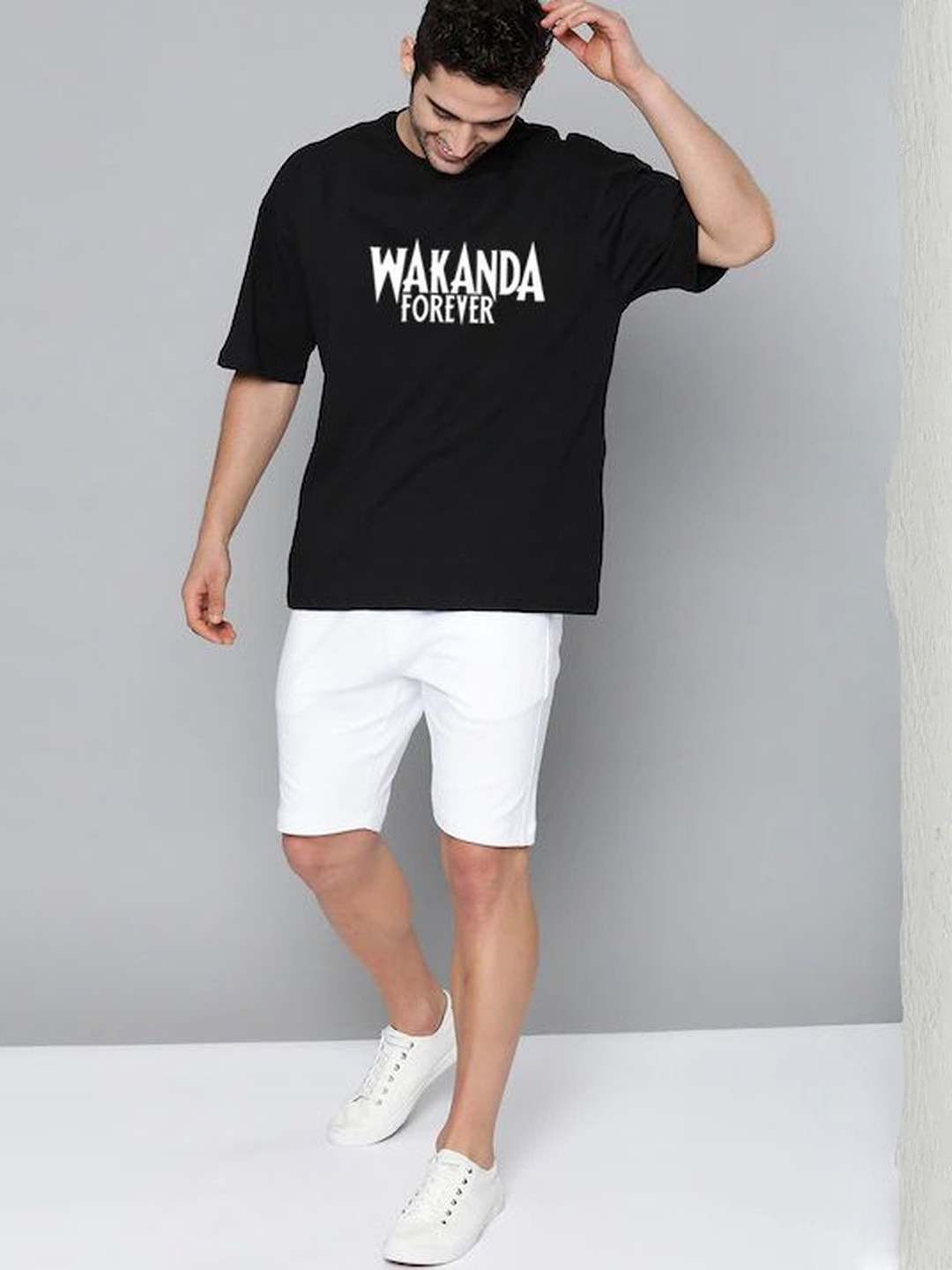 Men's Oversized Wakanda Forever Typography T-shirt