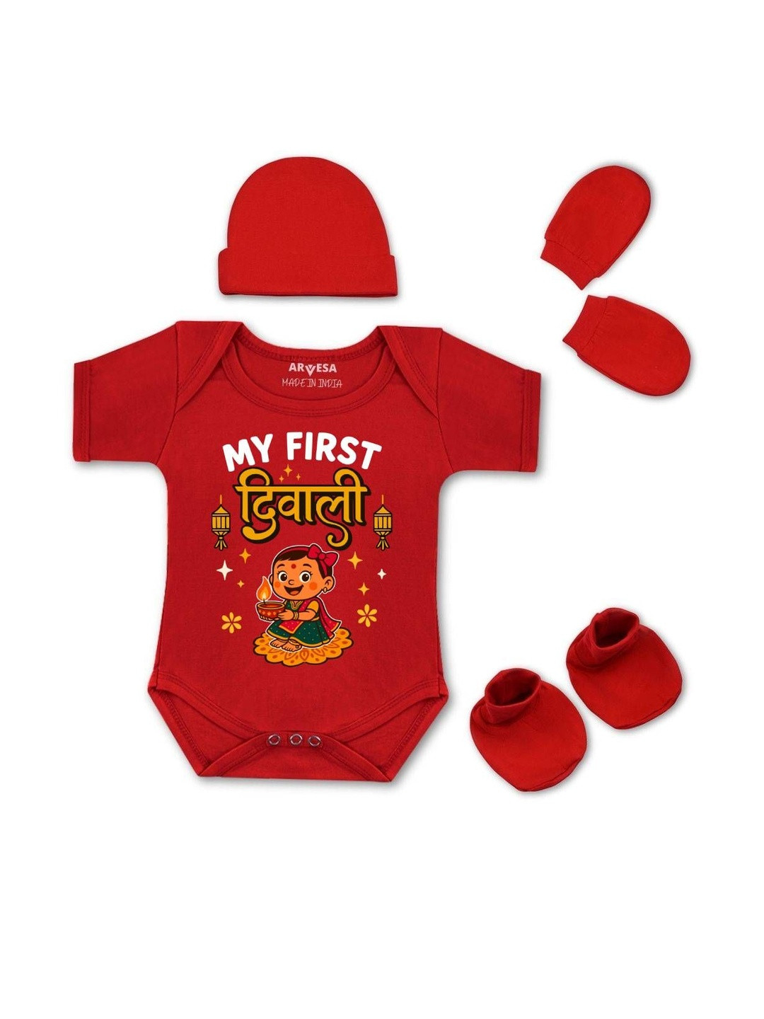 Arvesa Infants Graphic Printed Envelope Neck Baby Apparel Gift Set