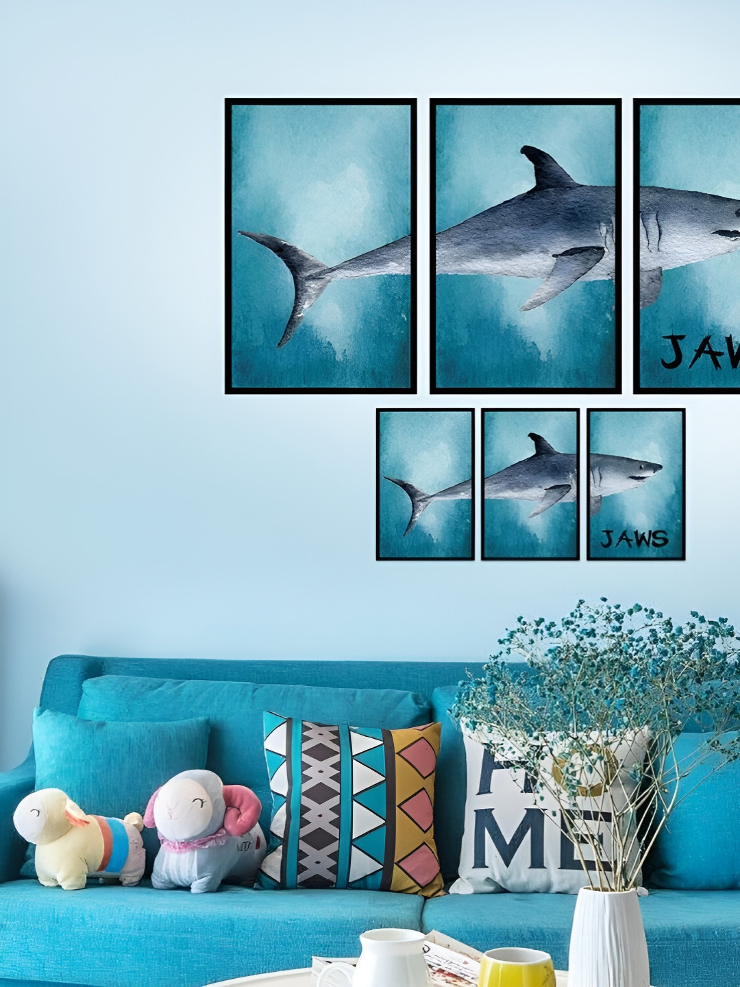 Jaamso Royals Blue & Grey Dolphine Printed Self Adhesive Wall Sticker