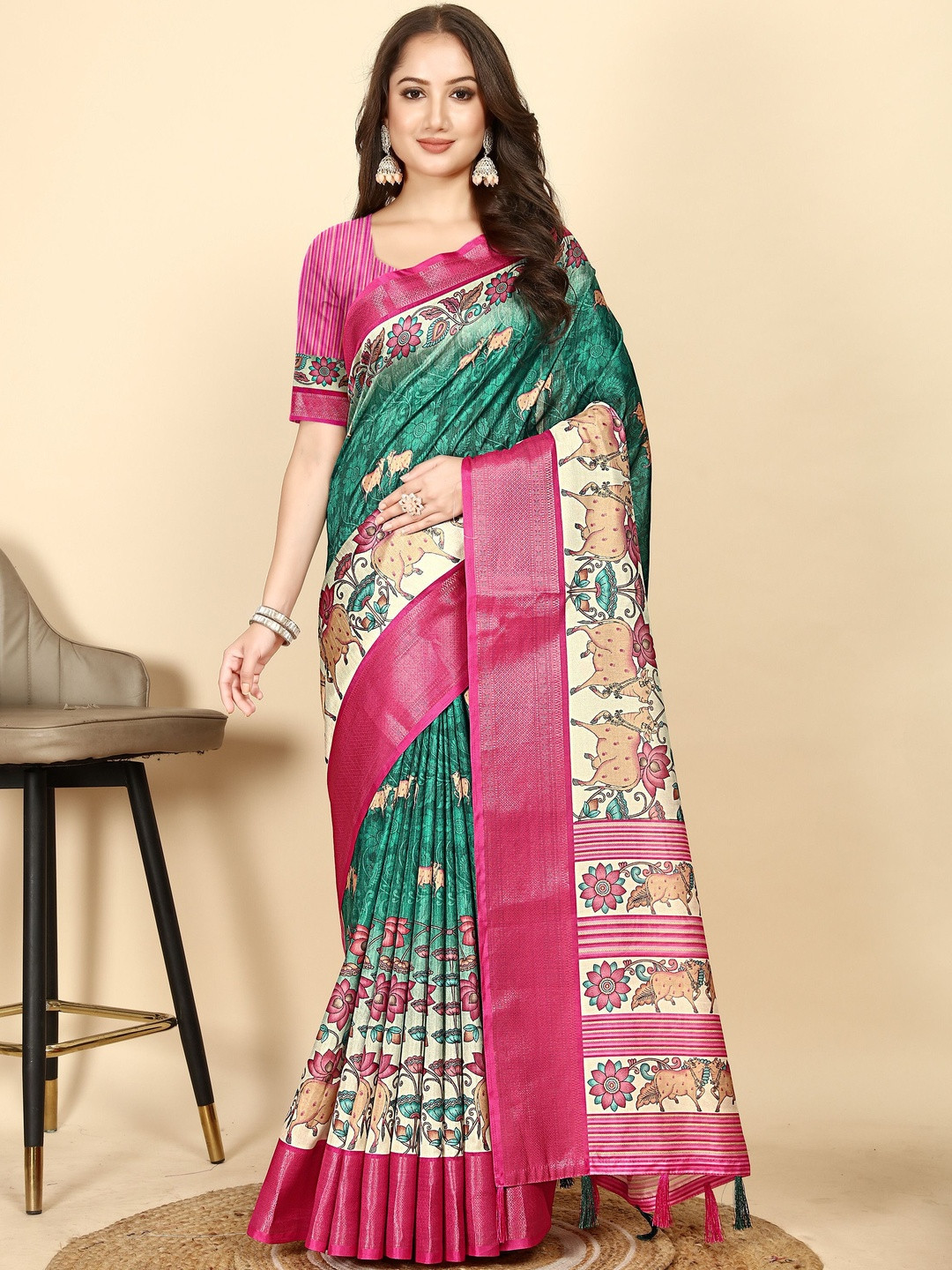 J 6 DESIGNER Women Printed Ethnic Motifs Kalamkari aree