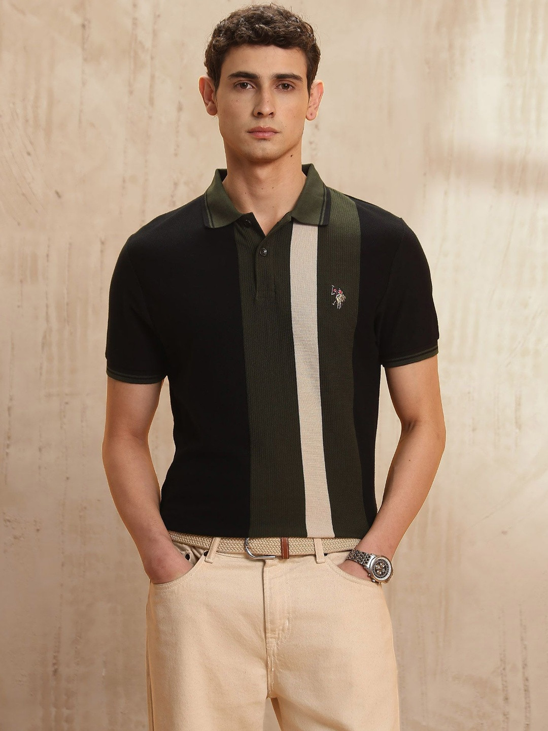 U.S. Polo Assn. Denim Co. Legend Of Horseshoe Colourblocked Pure Cotton T-shirt