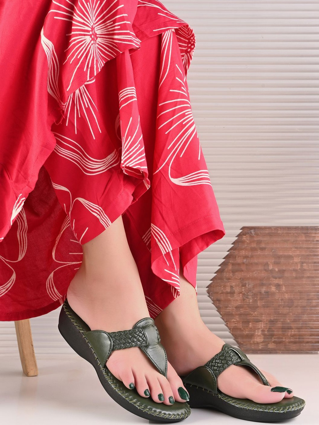 Valentino Women Green Slip-On T-Strap Flats