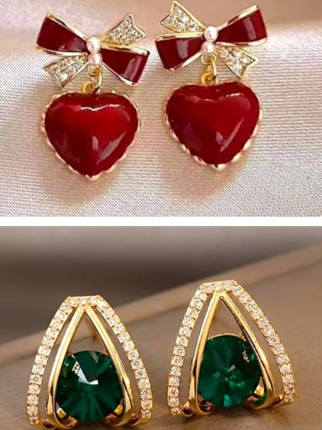 Tiso Pack of 2 Small Cute Bow Korean Earrings Stone Pearl Earrings for Girls and Women