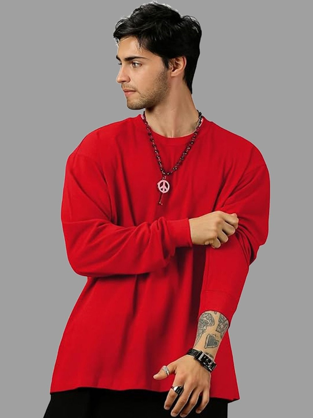 ALONE EAGLE Round Neck Drop-Shoulder Sleeves Oversized Pure Cotton T-shirt