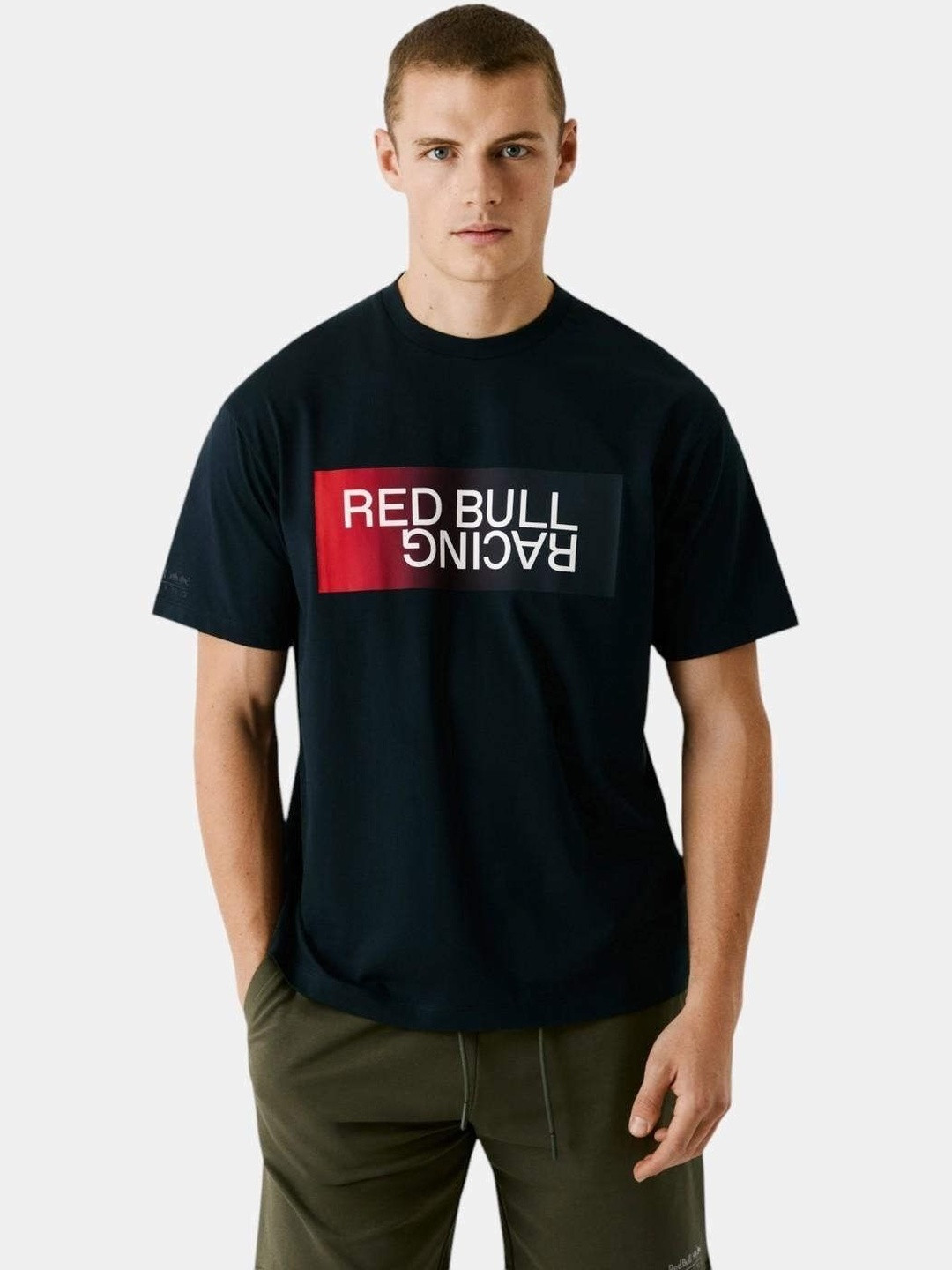 Pepe Jeans Men RED BULL RACING X Solid Round Neck Pure Cotton T-shirt