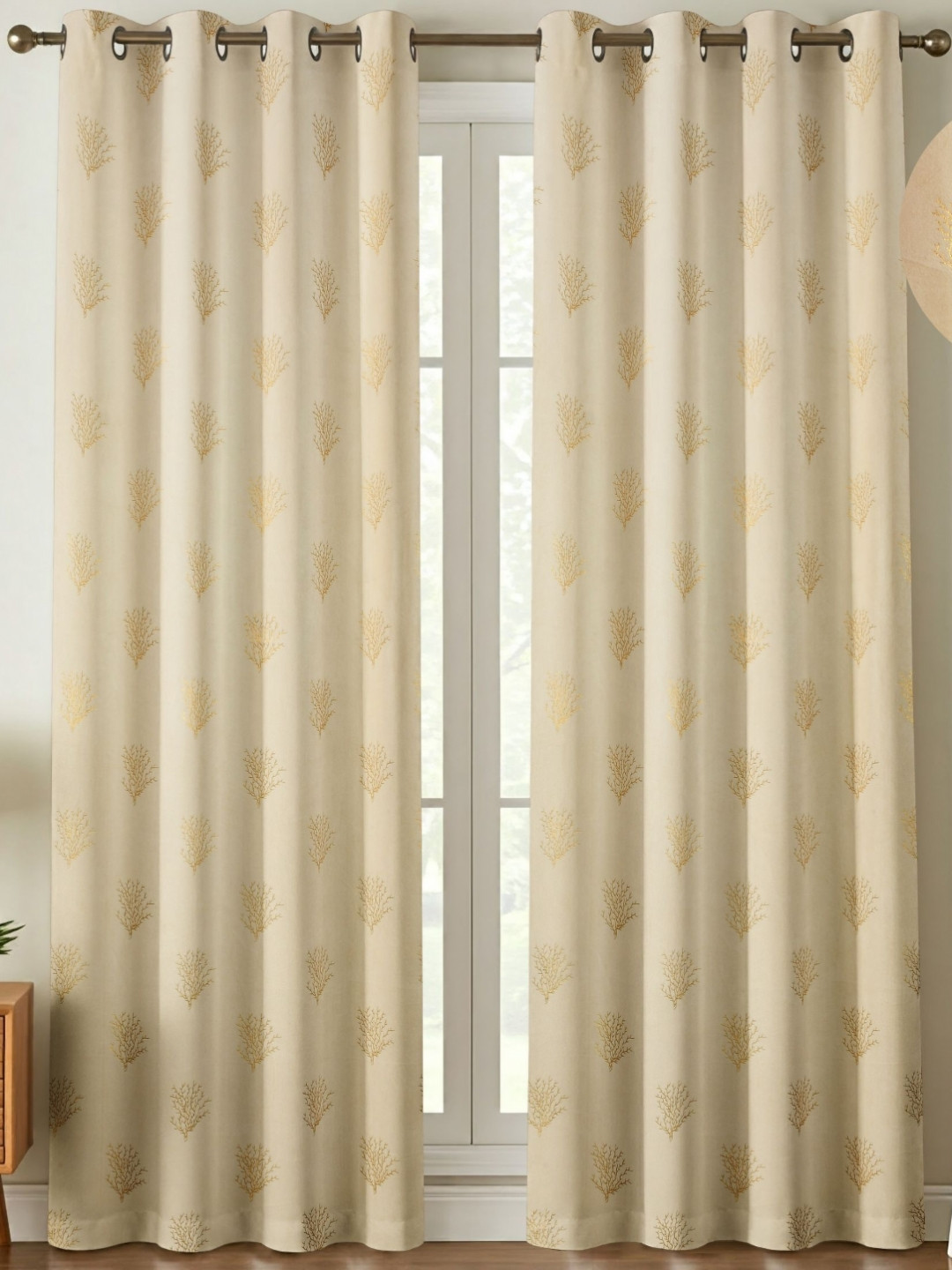GEET CREATIONS Cream-Coloured Velvet Room Darkening Door Curtain