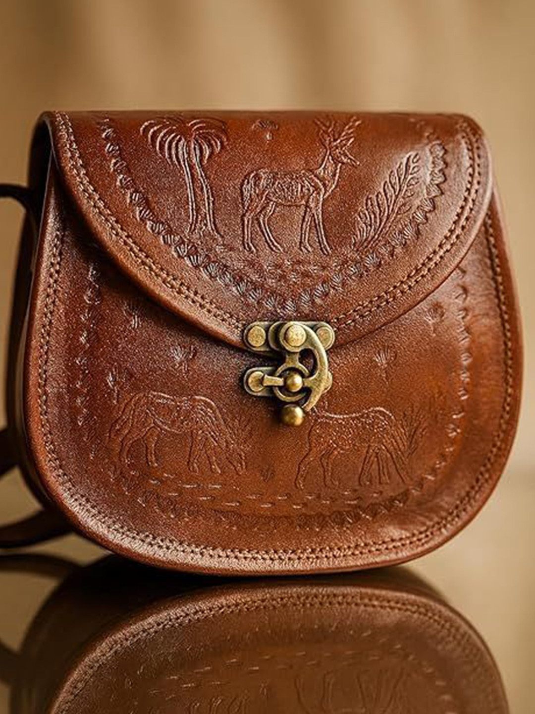 PRANJALS HOUSE Peacock Embossed Leather Structured Sling Bag