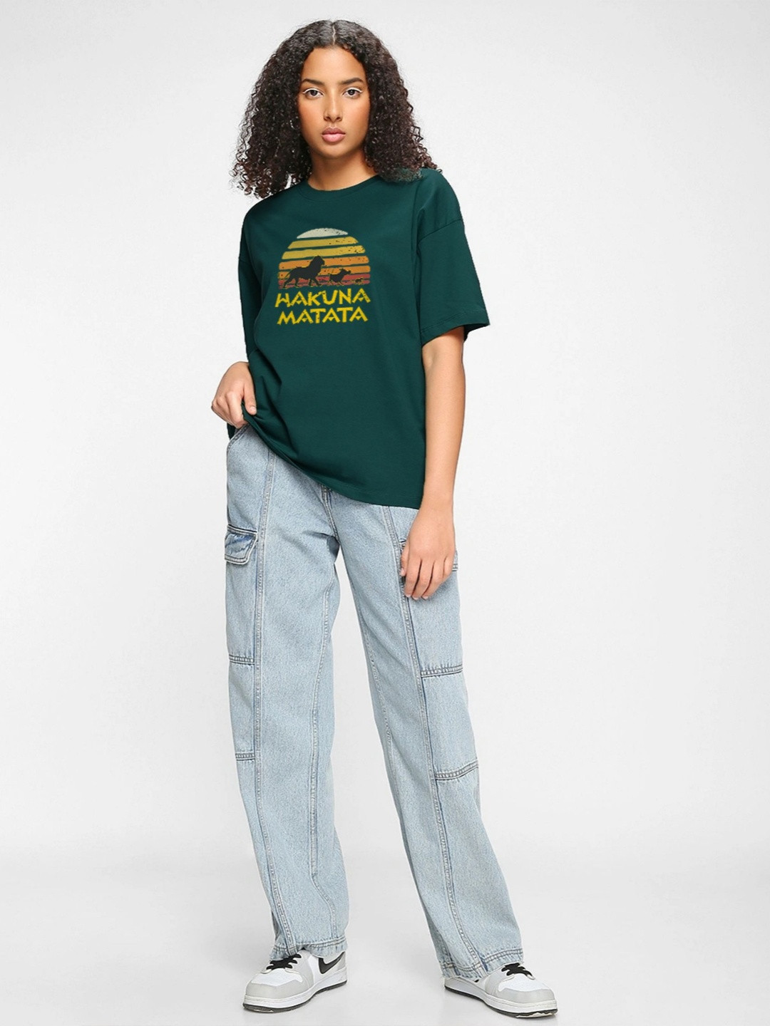 TOGS & TERRE Women Lion King Graphic Printed Round Neck Cotton Oversized T-shirt