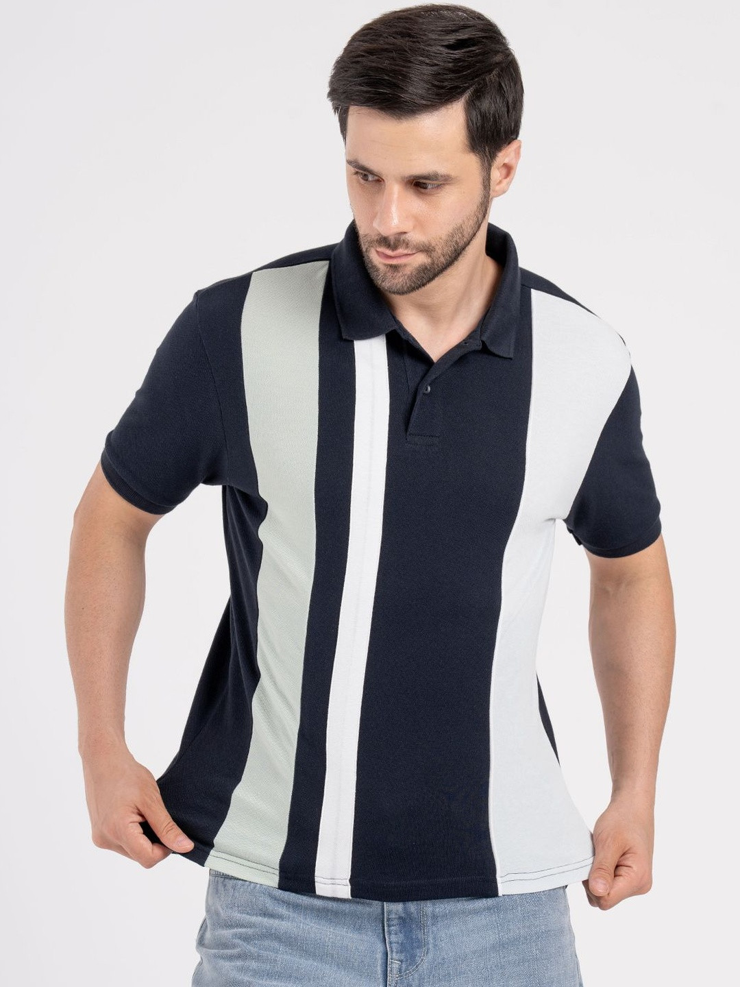 Red Tape Men Striped Polo Collar T-shirt