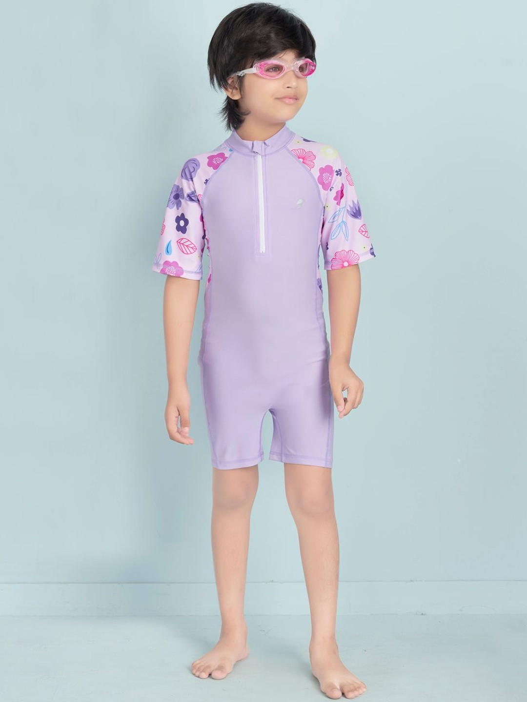 Muhuratam Boys Full Coverage Floral Print Swim Suit